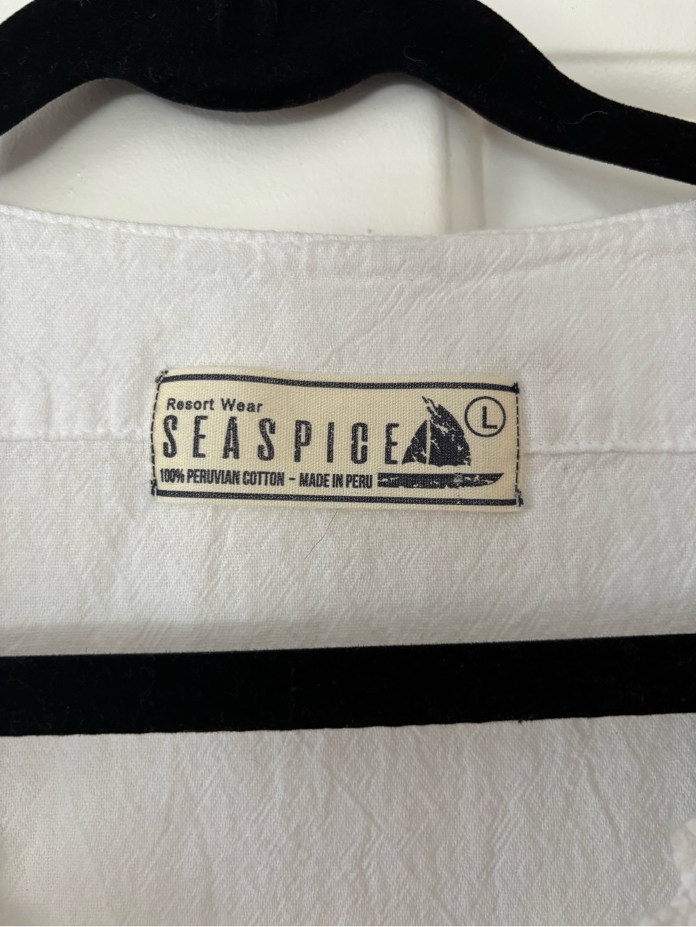 Seaspice White Crochet Trim Beach Cover Up Dress 100% Peruvian Cotton Size Large - Picture 8 of 8